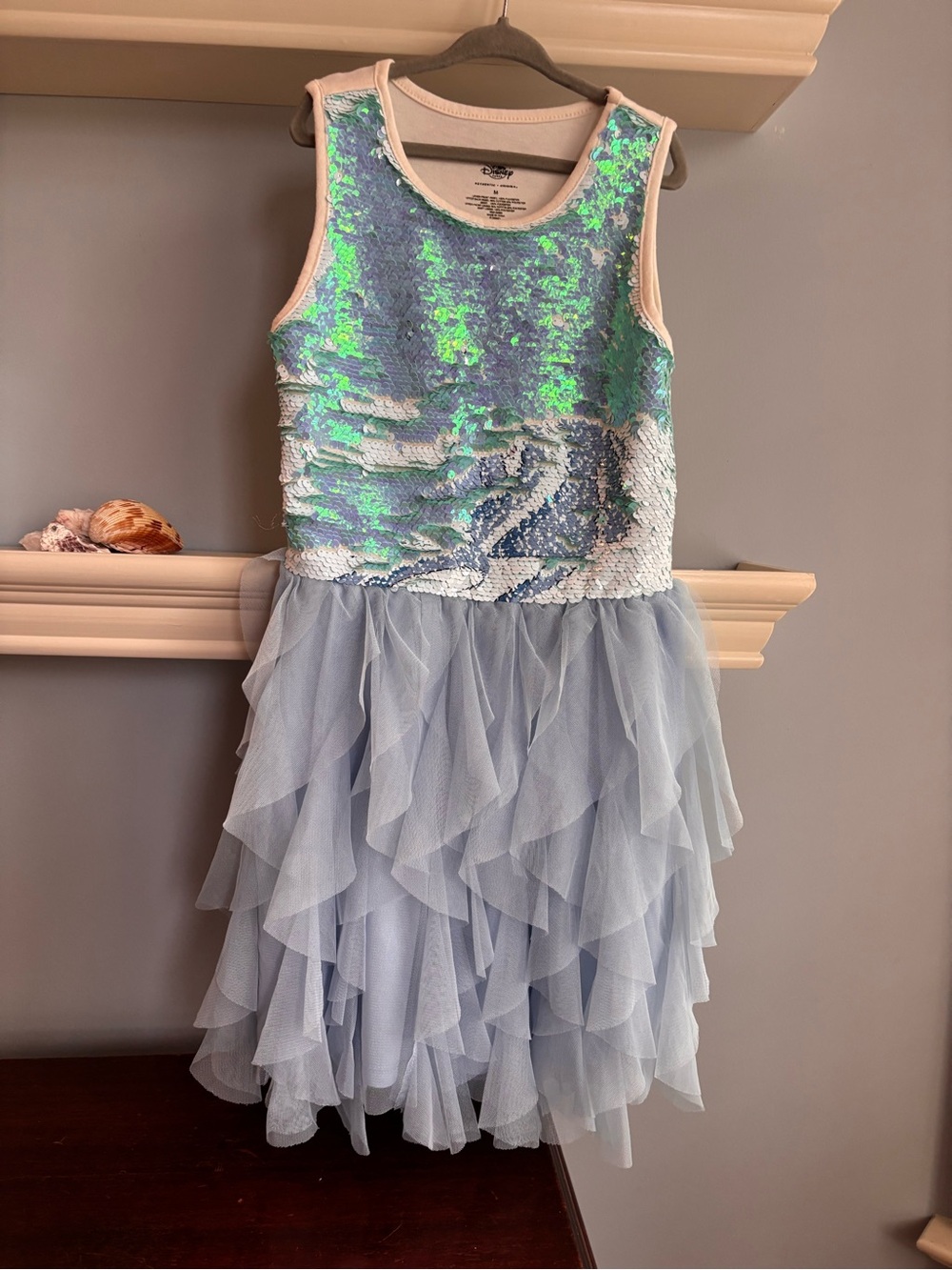 Disney Light Blue and Iridescent Sequin Tulle Ruffle Dress